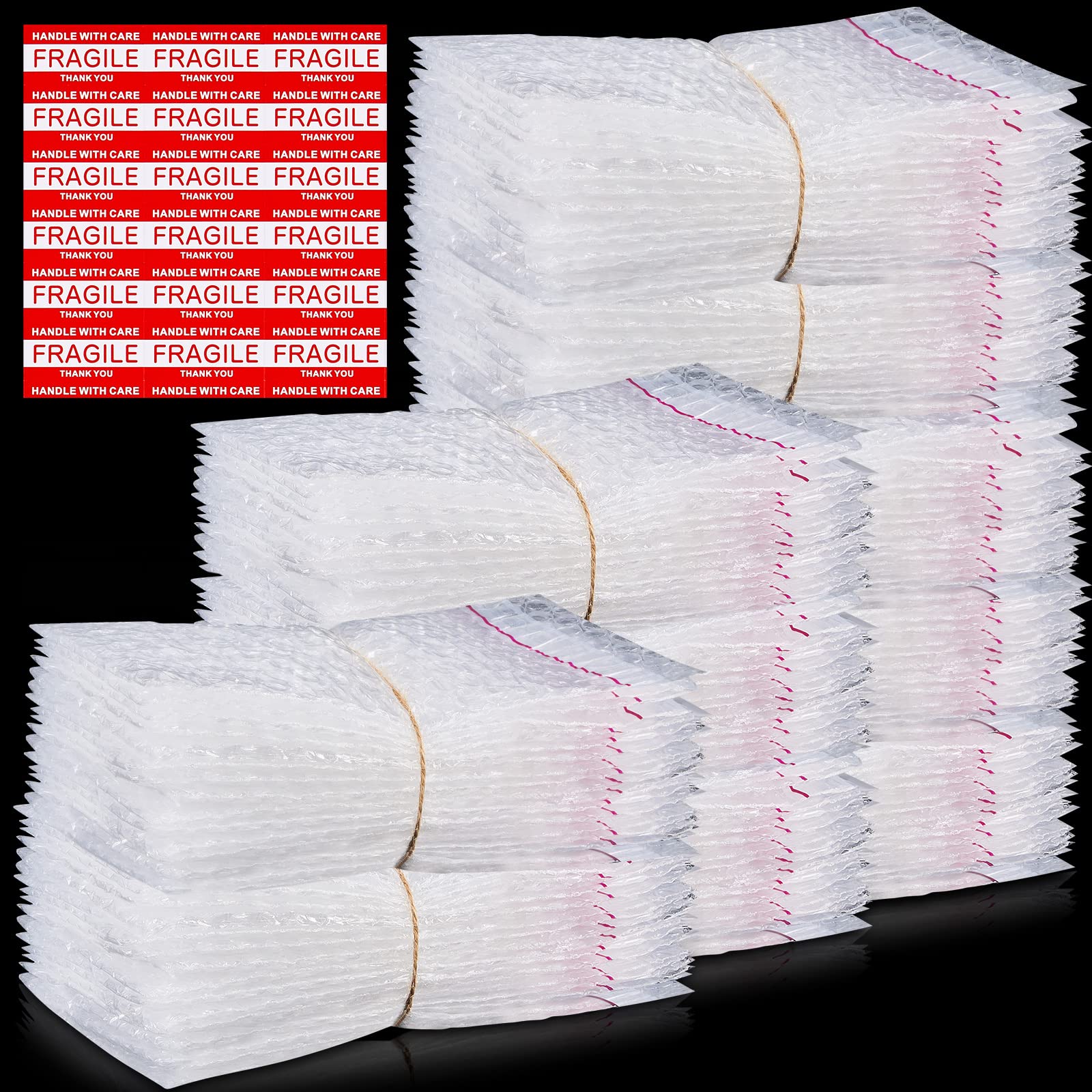 Photo 1 of 200 Pcs Bubble Pouches 4 x 6 Inch with 50 Pcs Fragile Reminder Stickers Double Wall Bubble Cushioning Bags Wrap Self Sealing Clear Pack Bags Packing Wrap for Moving Storage Shipping Packaging Supply