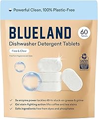BLUELAND 100% Plastic-Free Dishwasher Detergent Tablets, 60 Count, Free & Clear, Eco-Friendly Dishwashing Pods, Natural, USDA