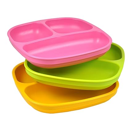 Re-Play, Kinderteller unterteilt Set, 3 Stück | BPA-frei | Stabiles Kindergeschirr | nachhaltig durch Recyclingmaterial | (Pi