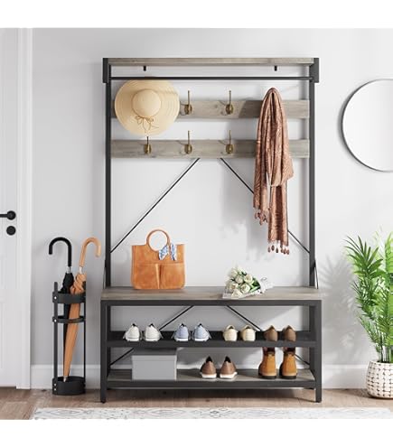Amazon.com: IDEALHOUSE Coat Rack Shoe Bench Industrial Hall Tree