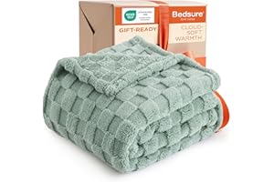 Bedsure GentleSoft Sage Green Throw Blanket for Couch - Checkered Fleece Blankets Christmas Gifts for Women Men Girls, Cute Soft Cozy Throw for Bedroom Home Decor Gifts, 50x60 Inches