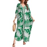 MAKABO Women Kaftan Dresses Moo Moos Beach Boho Hawaii Maxi Dress | Soft Breathable, V Neck Kaftan Dress, boubou african dress, Plus Size Muumuu, Hawaiian Bikini Swimsuit Beach Caftan