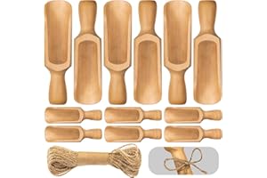 KXCOFTXI 6 Pcs Bath Salt Scoop, Wooden Scoops for Canisters with Decorative Hemp Rope, 3 Big 3 Smalll Bath Salt Scoop Natural Beech Wood Scoop, Wooden Scoop for Flour, Bath Salt, Sugar, Cereal, Coffee and More