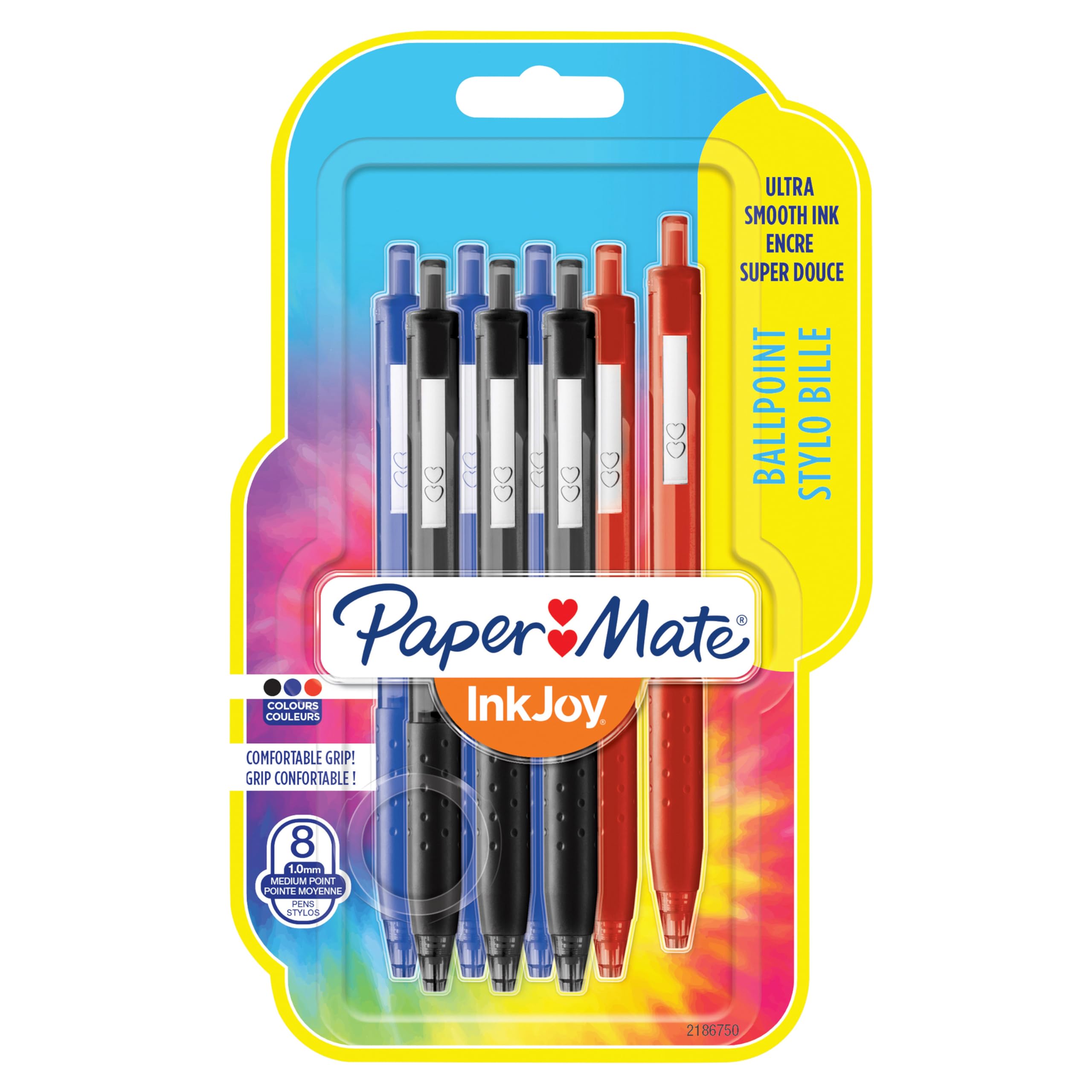 Paper Mate InkJoy 300RT Retractable Ballpoint Pens | Medium Point (1.0 mm) | Black, Blue & Red | 8 Count