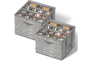 SONGMICS Set of 2 Shoe Organizers for Closet, Fits 16 Pairs Each, Shoe Storage Bins, Fabric Containers with Handles and Clear