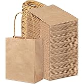 PINWATT 120Pcs Mini Gift Bags Bulk Kraft Paper Bag - 4.7"x2.4"x6.5" Small Brown Gift Bags for Party Favors, Shopping, Wedding, Retails, Birthday, Baby Showers