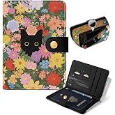 Slohif RFID Passport Holder for Travel with Airtag Hidden Slot Playful Cat | Elegant Passport Wallet for Women, RFID protection, Airtag Hidden pocket, zip coin pouch, ideal travel essential & gift