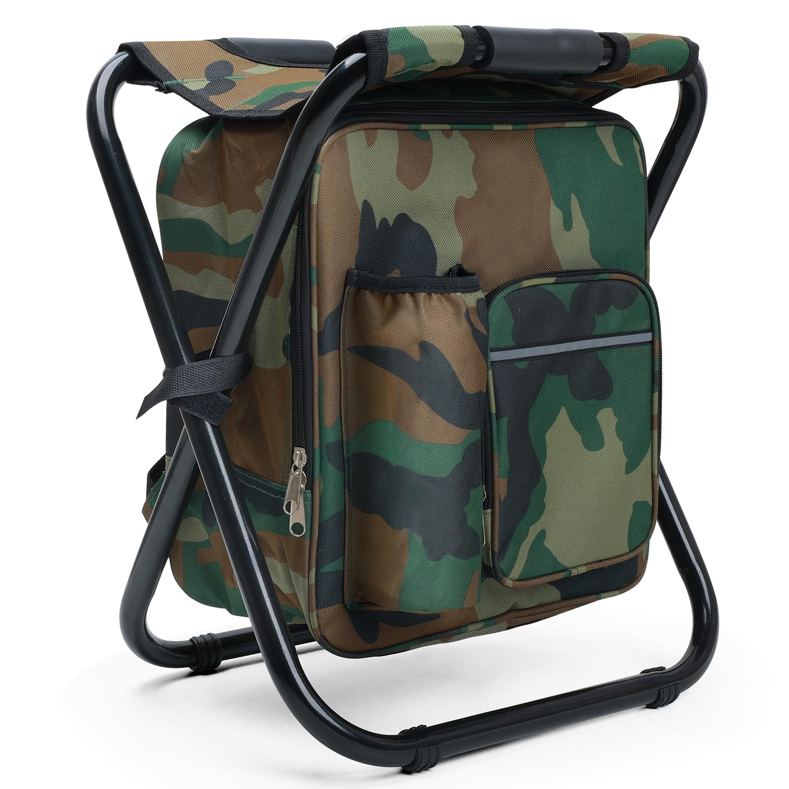 Outplea Large Folding Camping Stool with 15L Cooler Backpack, Fishing Backpack with Seat, Camouflage