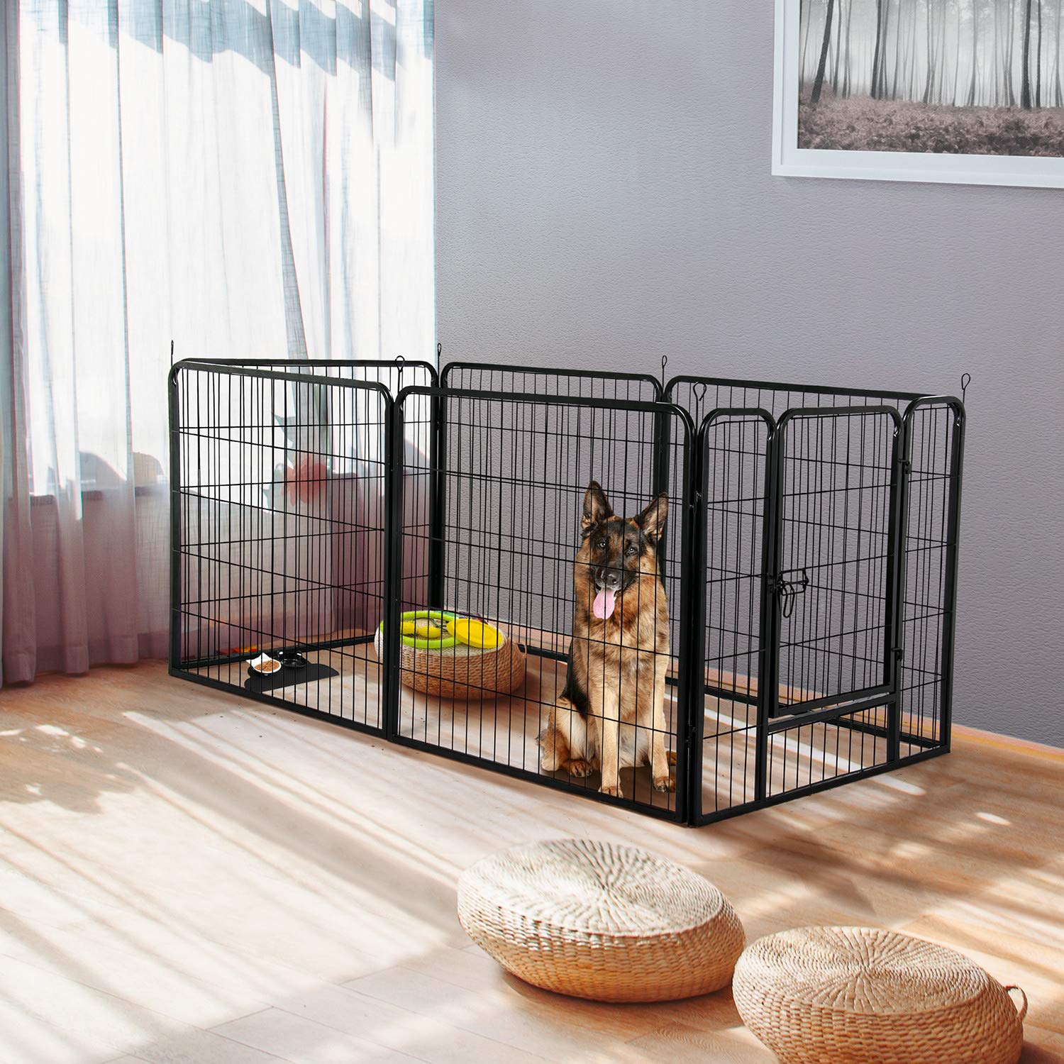YAHEETECH Foldable Pet Pen Playpen Play Yard - 6/12/18/30 Panel 32/24 inch Portable Small Animal Playpen Metal Exercise Barrier Fence w/Door Outdoor Indoor Black