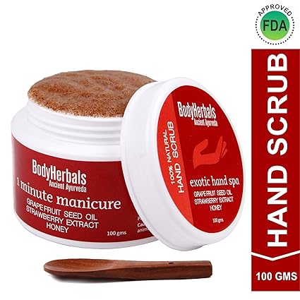 BodyHerbals 1 Minute Manicure, Elbow/Hand Scrub Grape Fruit Seed Oil, Strawberry Extract & Honey (100 gm) 100% Natural, Beauty, Skin Care, Hands & Nails