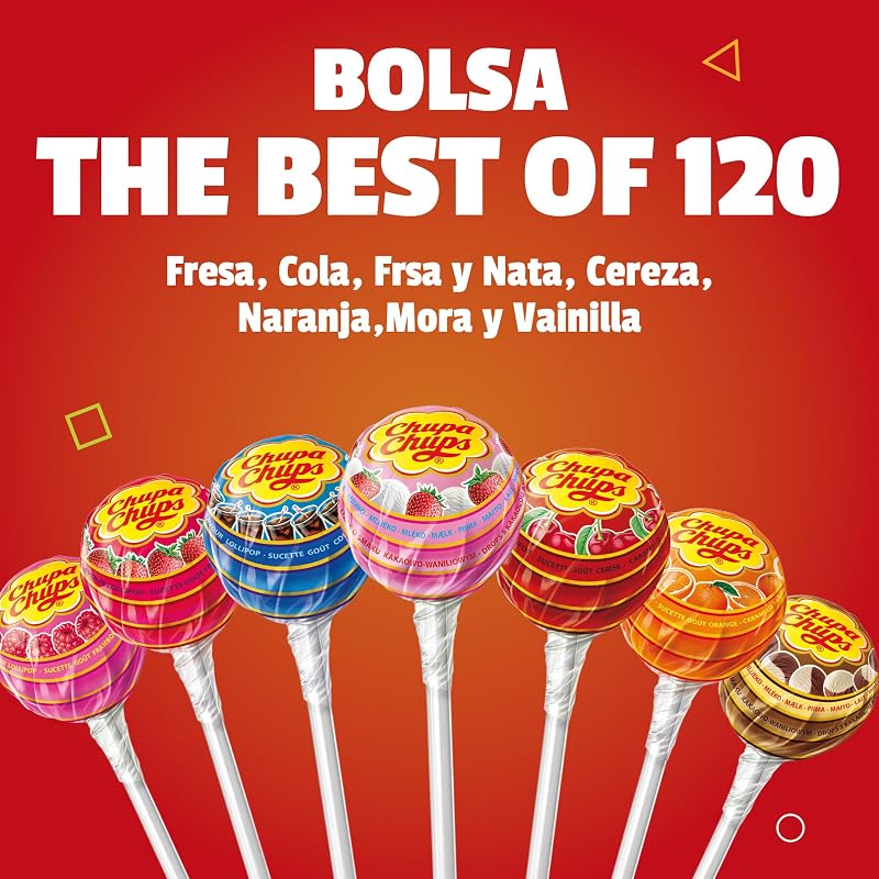 Chupa chups caramel original com bulho, de sabores variados, 120 x 12g