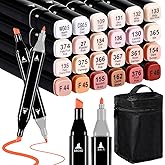 MotiMind 24 Colors Dual Tip Alcohol Markers Set with Storage Bag Art Markers Coloring Sketch Pens for Adults Coloring Drawing Supplies