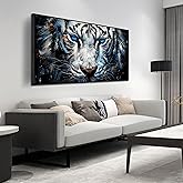 ZHAOSHOP White Tiger Art Wall Decor for Living Room - Black and White Office Decor for Men - Black Framed Canvas Wall Art Size 29" x 59"