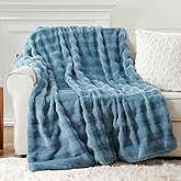 Battilo Bluish Grey Faux Fur Throw Blanket, Blue Rabbit Fur Blanket for Bed, Couch, Super Soft Cozy Fuzzy Mink Blanket, 50"x60"