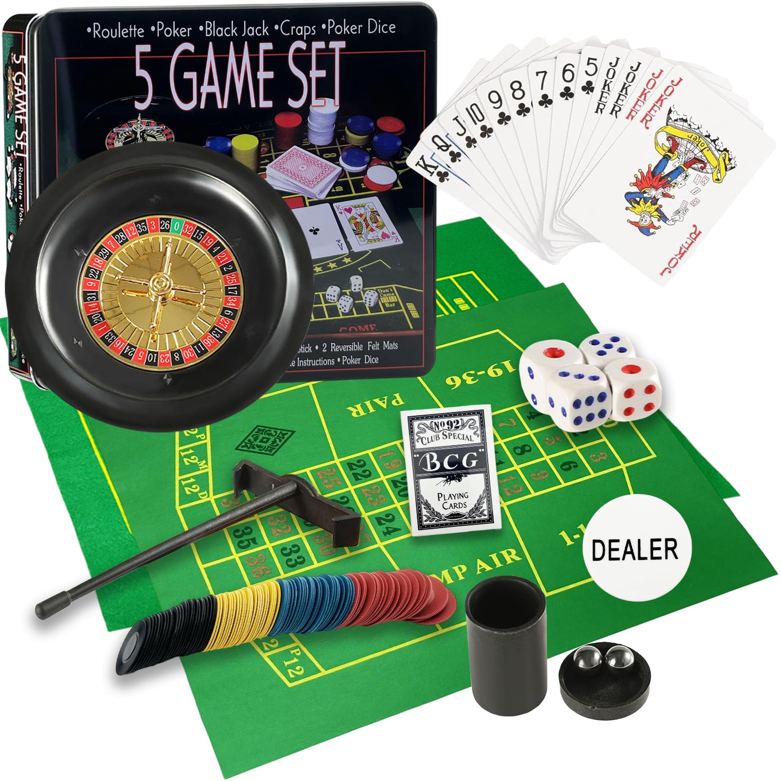 Photo 1 of IIDEA 5 in 1 Professional Roulette Wheel Set, 10-inch Gambling Wheel, with 100 Chips, 3 Different Game Table Mats, Rake and Ball, Casino Games Suitable for Roulette and Texas Hold'em