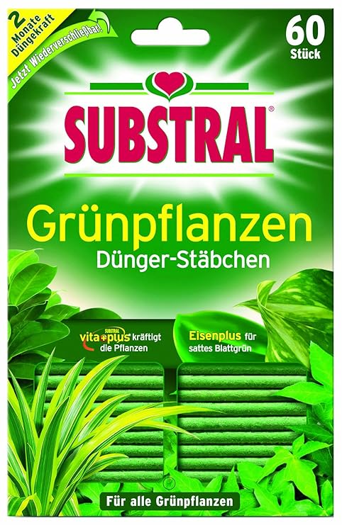 Substral Dünger-Stäbchen für Grünpflanzen mit Eisen-Plus und 2 Monate Langzeitwirkung, 60 Stück