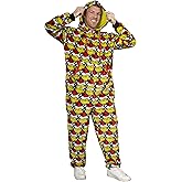 Grinch with Santa Hat Face All Over Pajamas Jumpsuit - Christmas Union Suit with Hood and Pockets for Men and Women