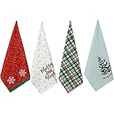 ACCENTHOME Christmas Kitchen Towels Set of 4 - Absorbent Cotton Dish Towel | Merry Christmas Printed Kitchen Linen Bar Towel | Durable Tea Towel For Table Mess & Drying Dishes - Hand Towels 20x28 inch