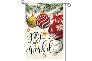AVOIN colorlife Joy To The World Christmas Garden Flag 12x18 Inch Double Sided Outside, Holly Ornament Baubles Festive Holiday Yard Outdoor Decorative Flag