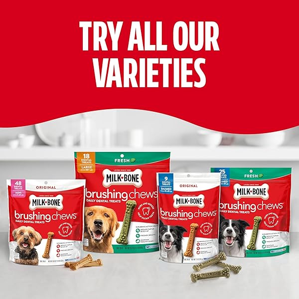 MILK-BONE ORIGINAL BRUSHING CHEWS 48 MINI DAILY DENTAL DOG TREATS SCRUBBING ACTION HELPS CLEAN TEETH