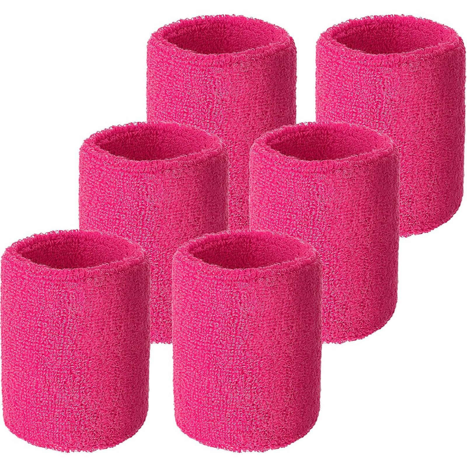 6 Pack Wrist Sweatbands Tennis Wrist Bands Absorbent Sweatbands for Football Basketball Running Athletic Sports and Working Out (Rose Red)