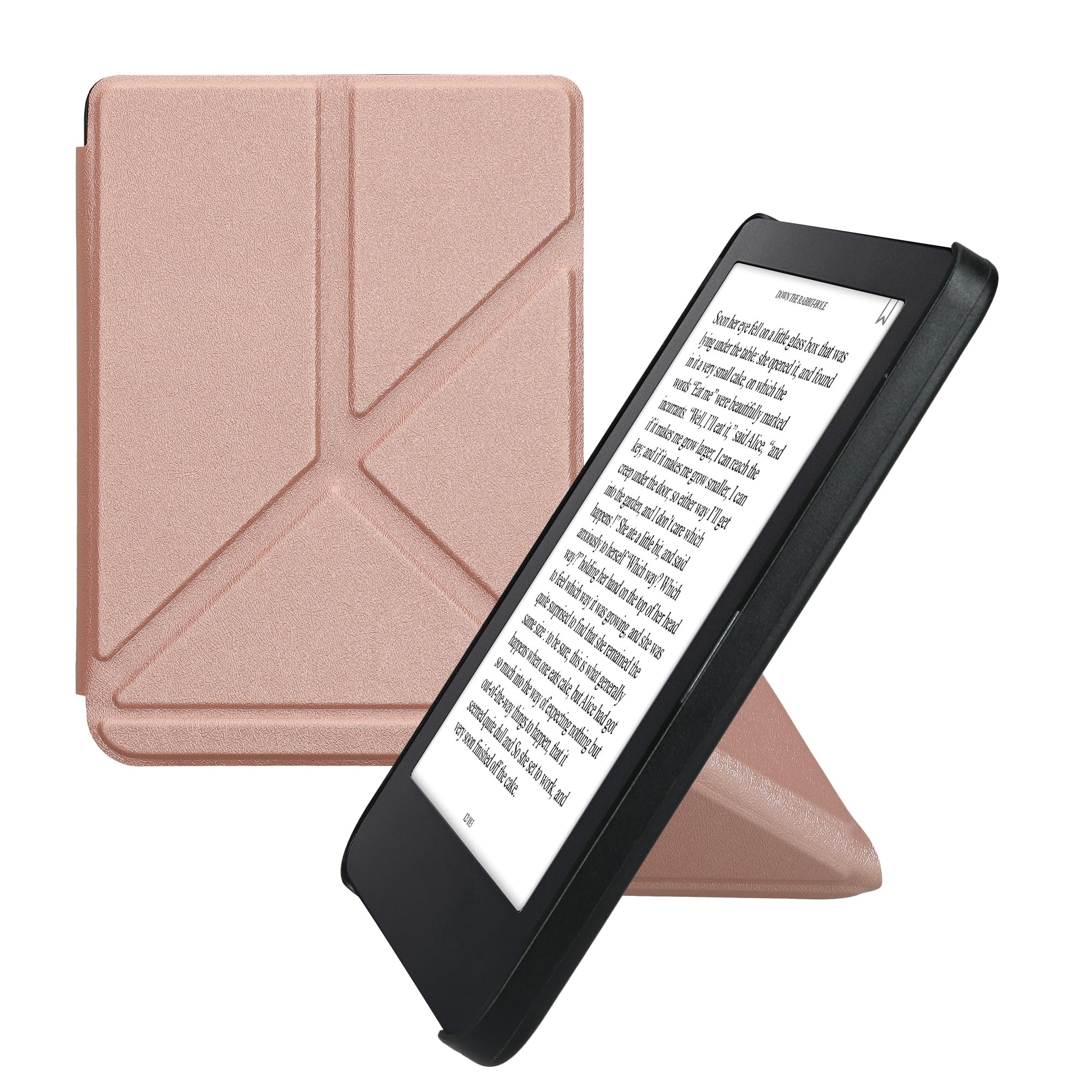 kwmobile Origami Cover for Kobo Clara 2E / Tolino Shine 4 Case - Slim PU Leather eReader Cover with Stand and auto sleep funktion - Rose Gold