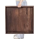 Ottoman Tray for Coffee Table Living Room Wood Serving Tray Large Wooden Square 24 Inches Rustic Brown