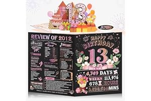 Aiunmiol 13th Birthday Card for Girl, Jumbo Pop Up 13th Birthday Cards for Daughter, Happy 13th Birthday Decorations for 13 Year Old Son Daughter Funny Birthday Gifts, Review of 2012, Pink
