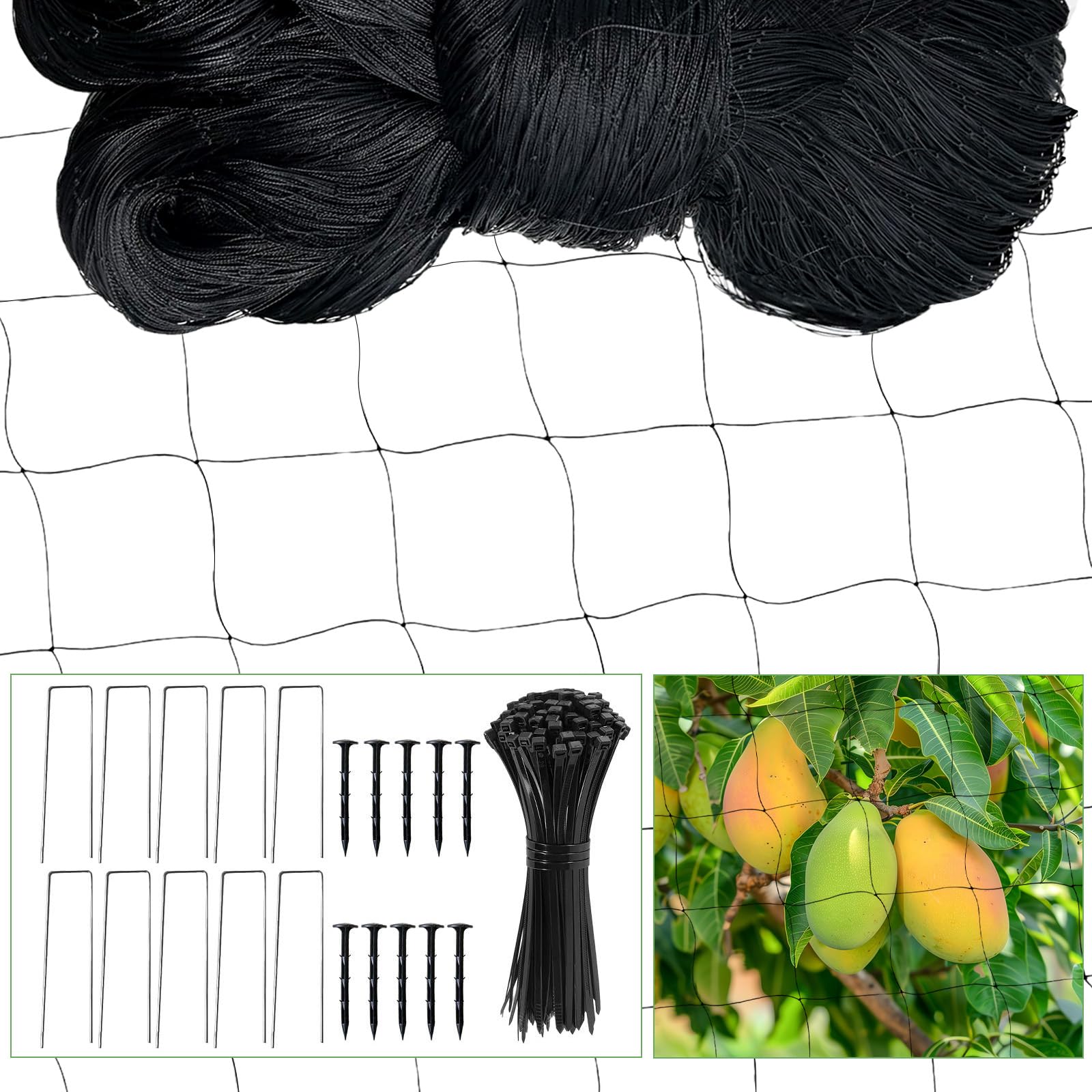 Xbessc 7.5 x 15 m Bird Protection Net Nylon Bird Net Pond Net Fine Mesh Black Leaf Net Tight Mesh Pigeon Net Cat Net Protective Net for Chicken Fence Garden Balcony Pond Cherry Tree Mesh Size 5 x 5 cm