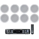 Rockville RPA60BT V2 Commercial Bluetooth Amp with 8 HC55-16 Speakers | 1000W Peak / 250W RMS, Bluetooth, Optical/Coaxial/RCA Inputs, 8 White 5.25" Ceiling Speakers, Restaurant Use, 9-Items