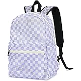 Esfoxes Mesh School Backpack for Girls Women, Heavy Duty See Through College Bookbag School Bag with Storage Bag (Checkered Purple)