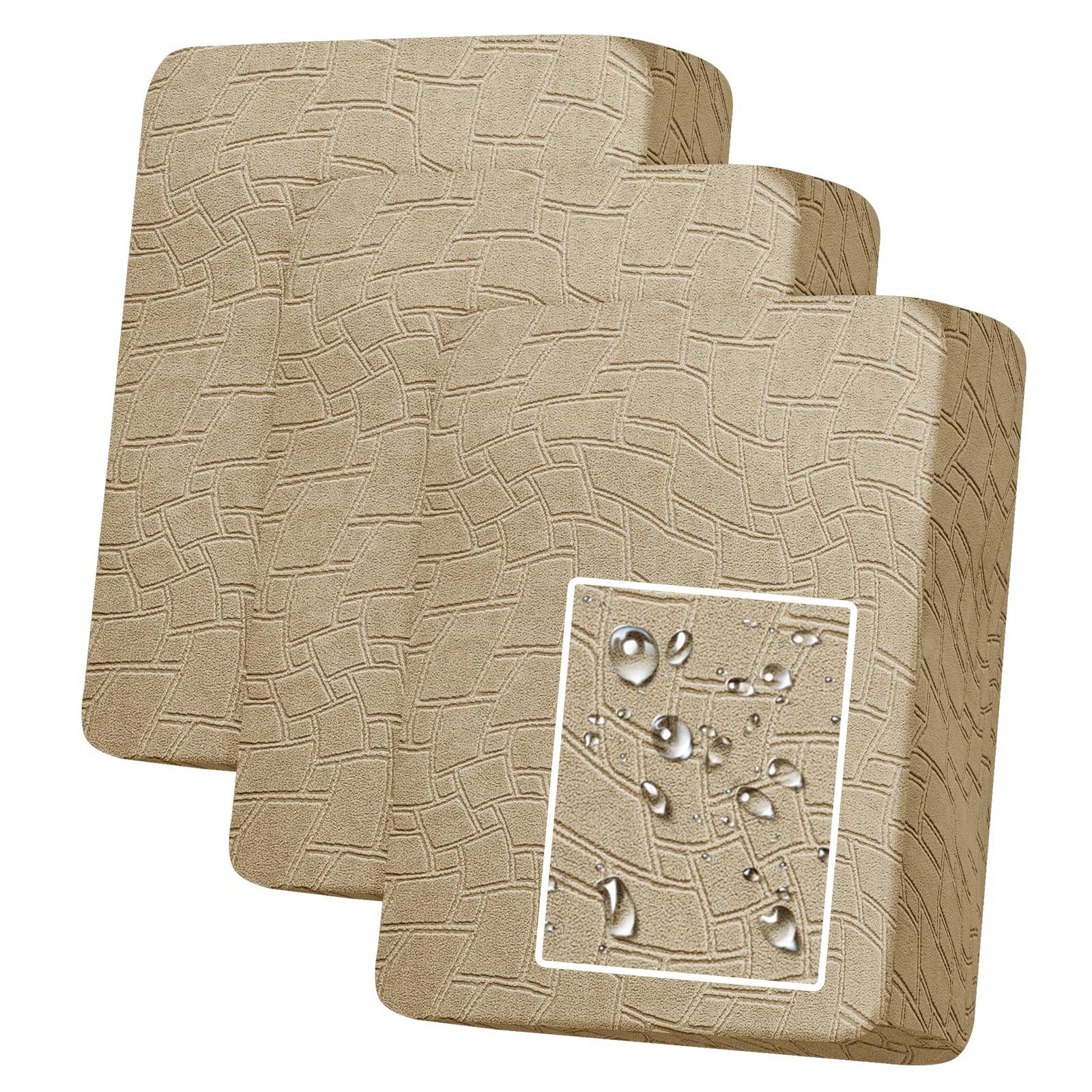 MAXIJIN Waterproof Sofa Seat Cushion Cover Jacquard Sofa Seat Cover Non-Slip Couch Seat Slipcover Protector Replacement for Individual Cushion with Elastic Bottom (Khaki, 1 Seater*3)