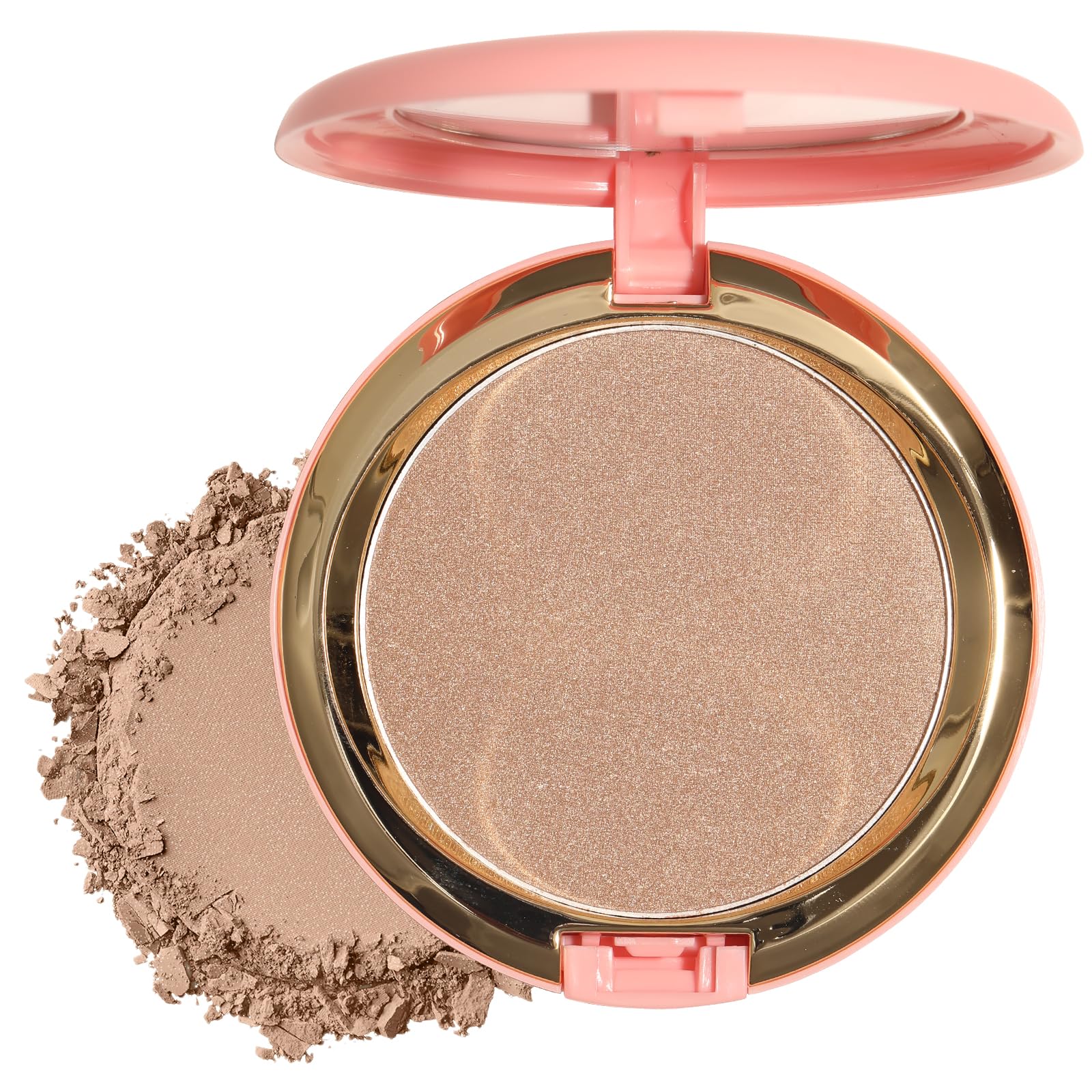 Beauty Searcher Shimmer Bronzer Powder, Natural Sun Kissed Finish, Contour Highlighter Bronzer Blush Powder, Soft Touch Texture, Vegan Formula Face Makeup Compact (Light Bronzer)