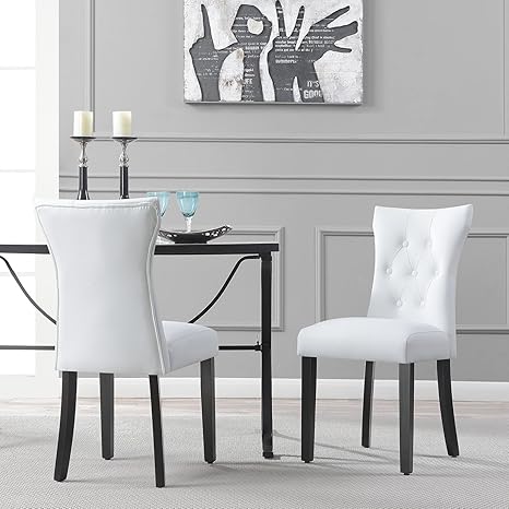 Belleze Elegant Upholstered Dining Modern Chairs W Button Tufted Backrest Set Of 2 White