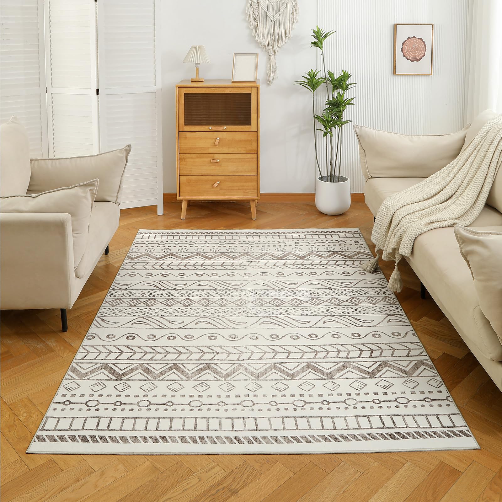 Photo 1 of Nestiva 8'x10' Large Living Room Area Rug,Washable Boho Moroccan Farmhouse Neutral Rug for Bedroom Under Dining Table, Morden Indoor Floor Carpet for Office, Home Decor