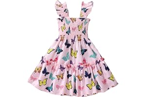 RETSUGO Little Girls Dresses Flutter Sleeve Casual Birthday Party Dress Toddler Kids Swing Twirly Summer Sundress 1-8 Years