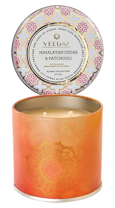 VEEDAA Himalayan Cedar & Patchouli Mason Tin Soy Scented Candle (Burns 25 Hours)