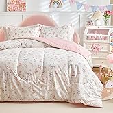 Joyreap 3pcs Cotton Comforter Set for Girls, Pink Floral Design, Twin Size Soft n Cozy Bedding Comforter Set for All Season- 68x88 inches