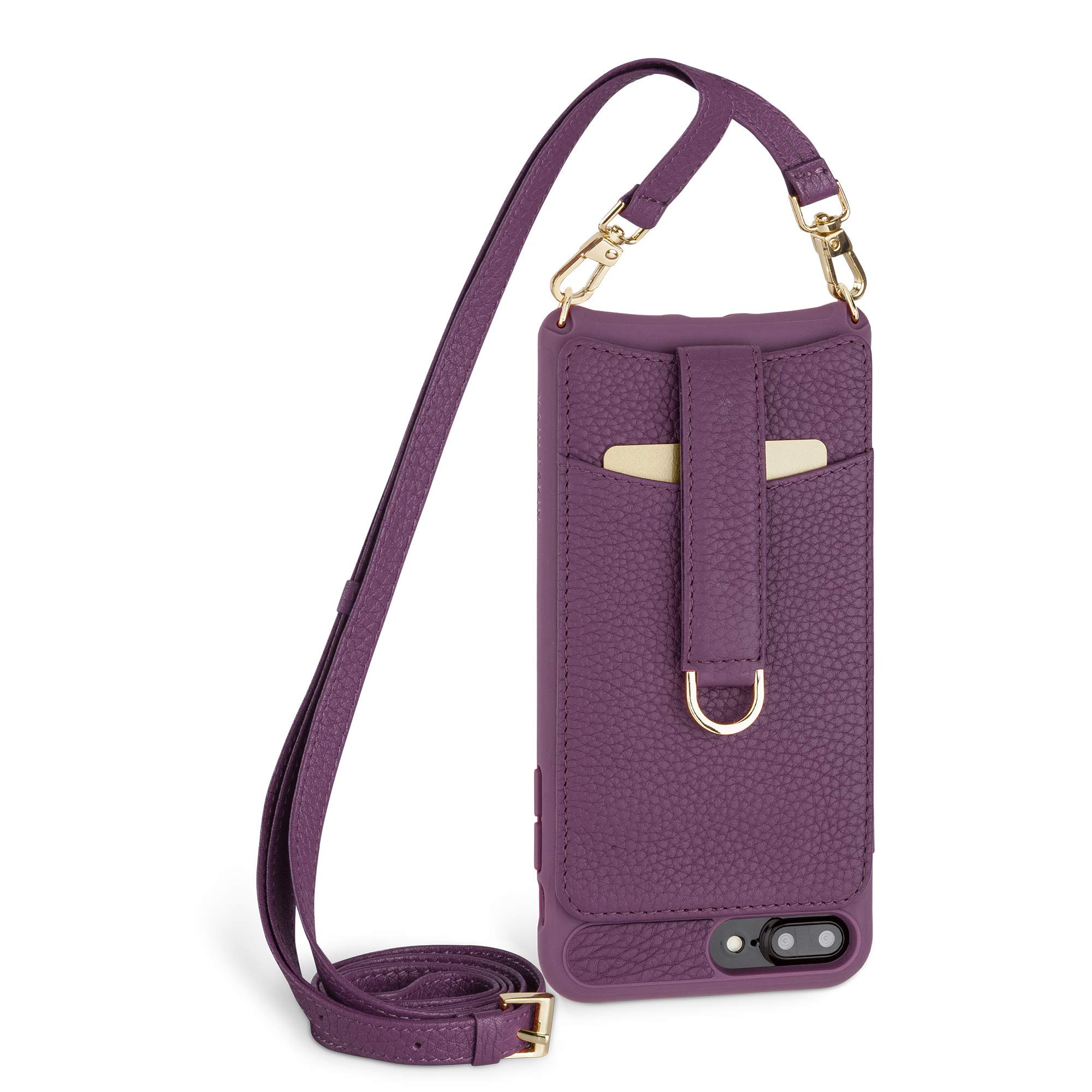 Vaultskin VICTORIA Crossbody Wallet Case, Lanyard with Card Holder (Violet - Leather Strap, for iPhone 7 Plus / 8 Plus)