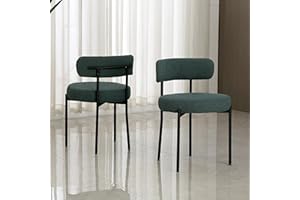 DYHOME Green Dining Chairs Set of 2, Mid-Century Modern Dining Chairs, Kitchen Dining Room Chairs, Curved Backrest Round Upholstered Boucle Sherpa Dining Chair with Black Metal Legs