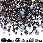 KINGSHINE 1000pcs Faceted Rondelle Beads,4/6/8mm Crystal Glass Beads for Jewelry Making Assorted 3 Sizes Spacer Loose Beads with Storage Box(Black Color)