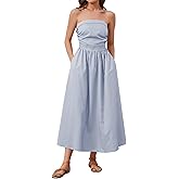Dsewpaur Women Striped Strapless Maxi Dress Summer Casual Sleeveless Flowy Tube Long Dress with Pocket