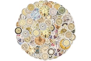 DEFATANO 50 Pack Pcs Clock Stickers for Water Bottles Waterproof Vinyl Laptop Luggage Scrapbooking Journaling Vintage Sticker Packs Bulk Set Teens Adults Girls Boys Aesthetic Small Decals
