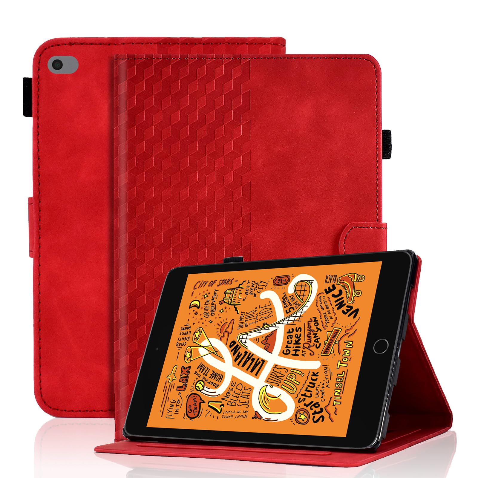 Vkooer Case for iPad MINI 5th Generation 2019 7.9 inch - iPad MINI 4/3/2/1 PU Leather Folio Flip Cover Smart Shell with Auto Sleep/Wake Multi Angle Viewing Stand, Red