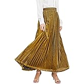 CHARTOU Women's Premium Metallic Shiny Shimmer Accordion Pleated Long Maxi Skirt