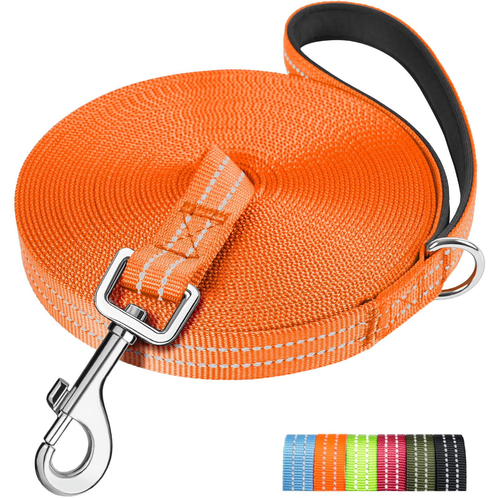 X XBEN Long Line Dog Lead, 25M/82FT Reflective and Lightweight, Soft Padded Handle, Heavy Duty Hook, Ideal for Large and Small Dogs