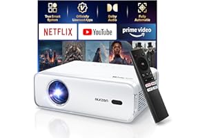 Aurzen EAZZE D1 Smart Projector with WiFi and Bluetooth, Netflix-Officially-Licensed, Auto Focus & Keystone, DoIby Audio, Zoom, Native 1080P Movie, Portable Outdoor Mini Projector, White