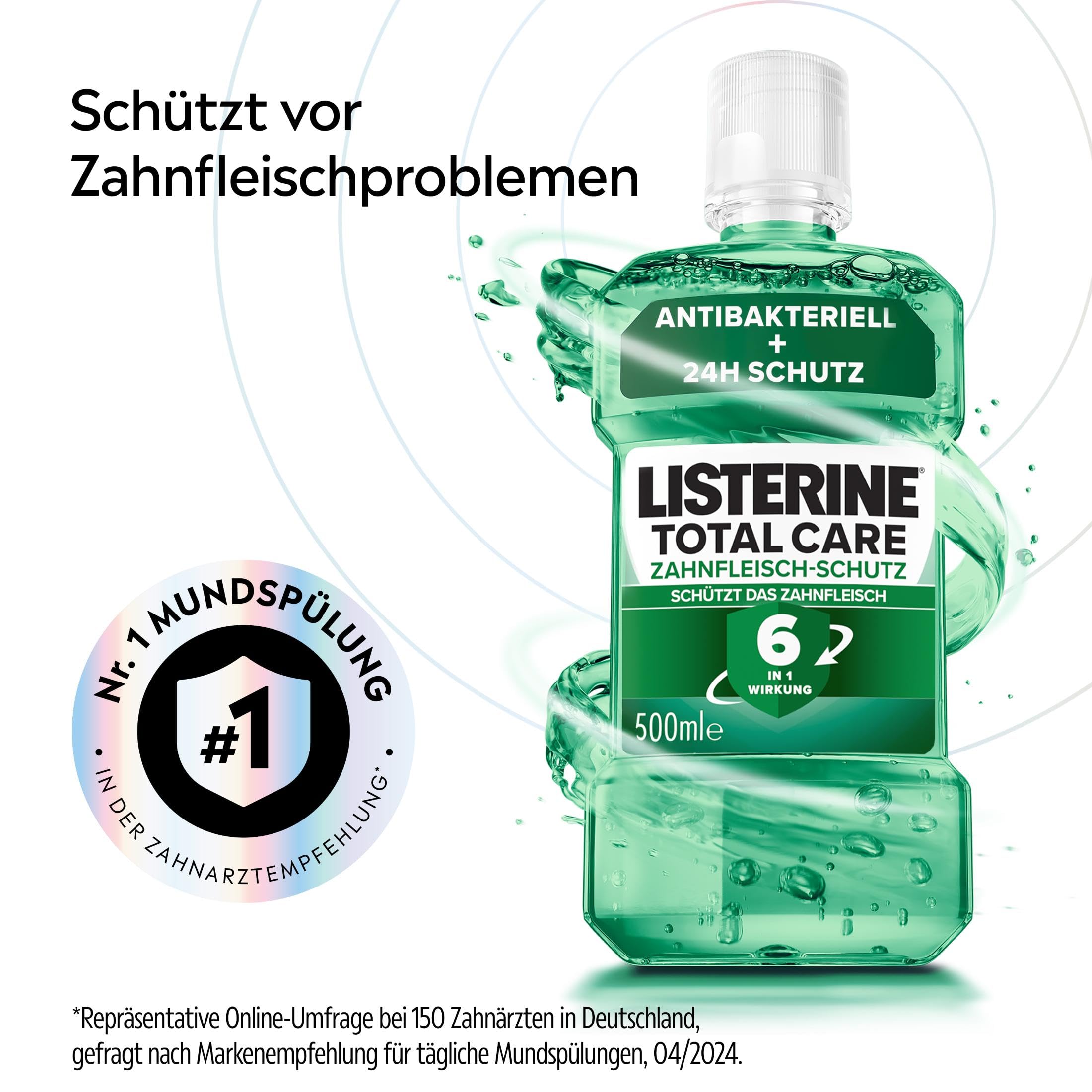 LISTERINE Total Care Zahnfleisch-Schutz 6 x 500 ml, schützende Mundspülung gegen Zahnfleischprobleme mit 6 in 1 Wirkung, antibakterielles Mundwasser stärkt die Zähne, bis zu 24h frischer Atem 2