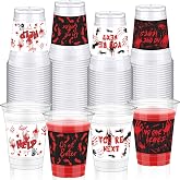 Bokon 100 Pcs Halloween 12 oz Plastic Cups Disposable Cocktail Glasses Happy Halloween Cute Disposable Cups for Coffee Juice Hot Cold Drinks Party Supplies(Black and White,Bloody)
