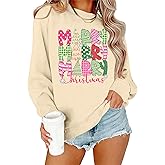 CAZYCHILD Christmas Sweatshirt for Women Merry Christmas Shirt Xmas Tree Long Sleeve Vacation Pullover Christian Tops Beige